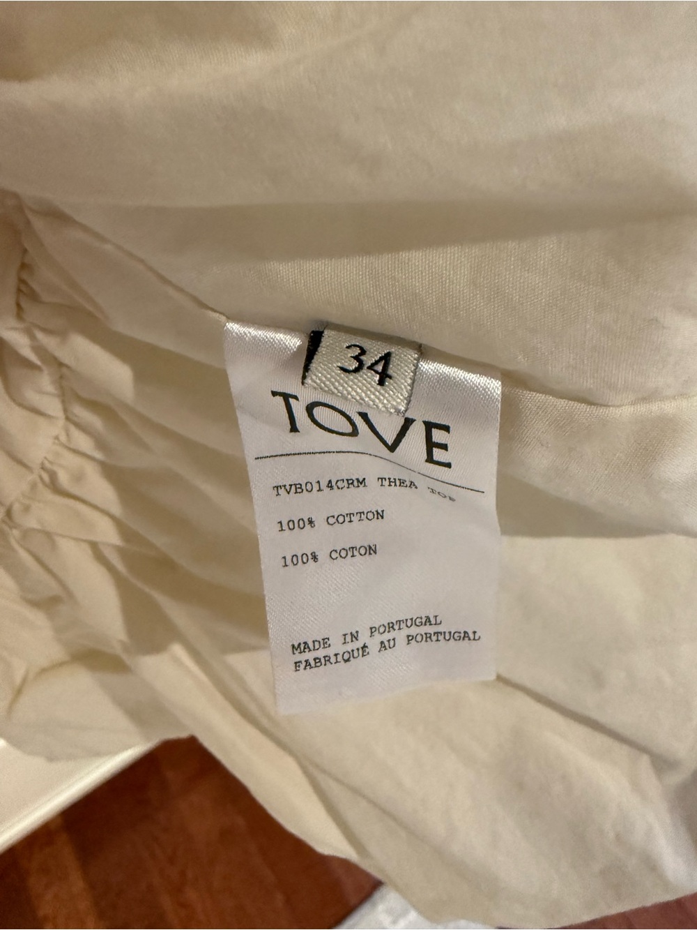 NWOT TOVE Cream Tie Peplum Cotton Top Small/34 - Picture 3 of 3